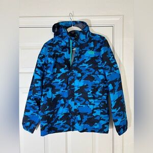 THE NORTH FACE BOYS XL 18-20 BLUE CAMO HOODED RAIN JACKET DRY VENT MESH